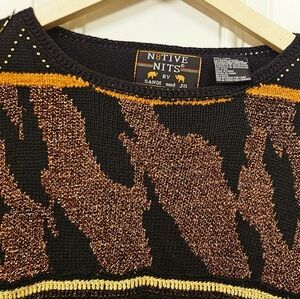 Womens Black Bronze Beaded Pullover Metallic Sweater Size S